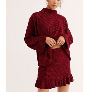 FREE PEOPLE Red Knit Set Mood Skirt Set